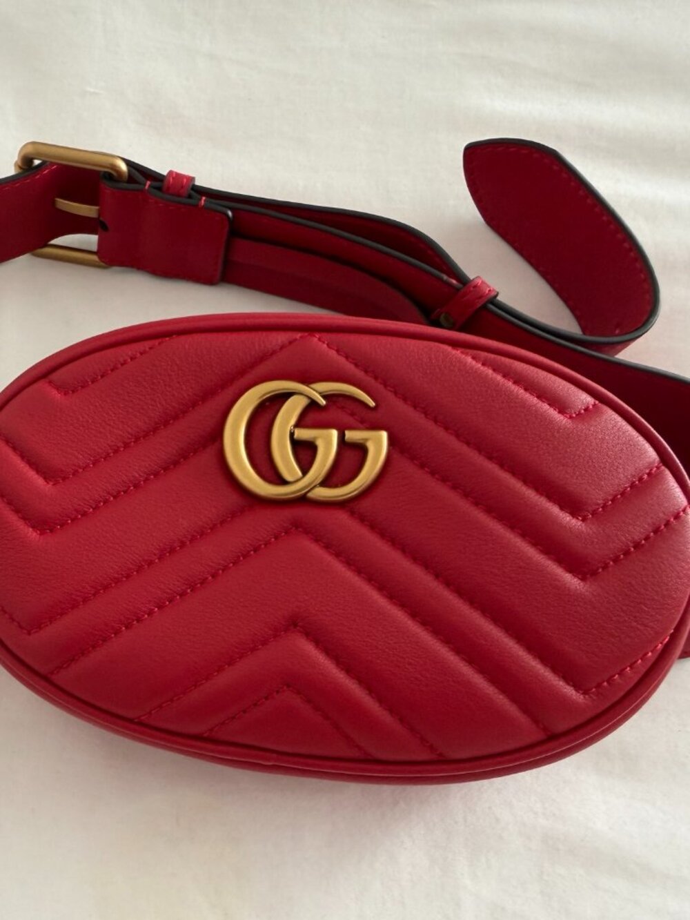 Red Leather Designer Belt Bag with Dust Bag - Never been used